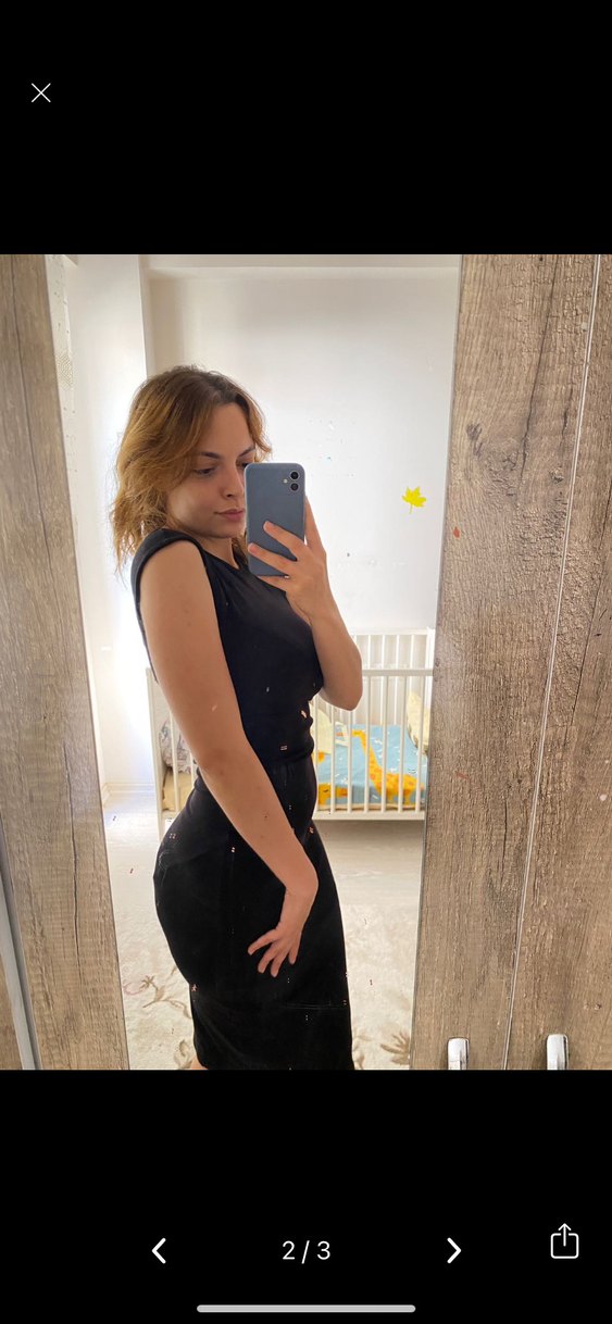 Siyah V Yaka Kolsuz Kalem Elbise - Görsel 2