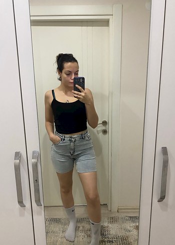 Siyah Kadın Mini Denim Şort - Görsel 2