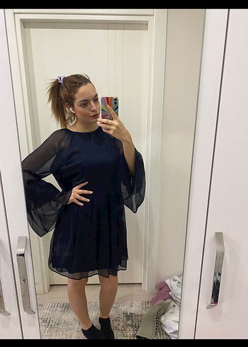 Şeffaf Siyah Midi Bohem Elbise - Görsel 2