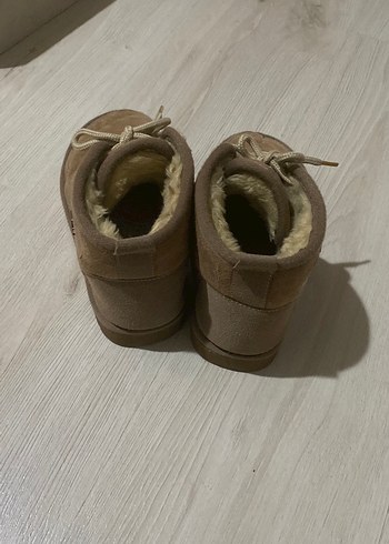 36 Beden Bej Süet Kadın Bot Kürk Detaylı