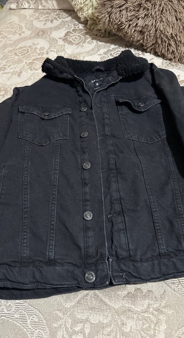 Siyah erkek Kot Ceket, Kürklü, Salaş Kesim - Görsel 2