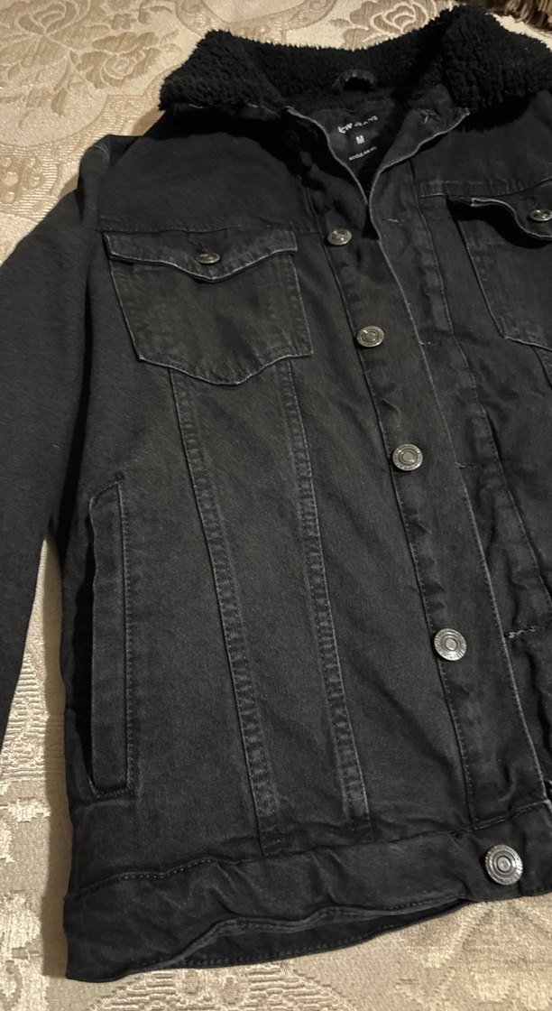 Siyah erkek Kot Ceket, Kürklü, Salaş Kesim - Görsel 5