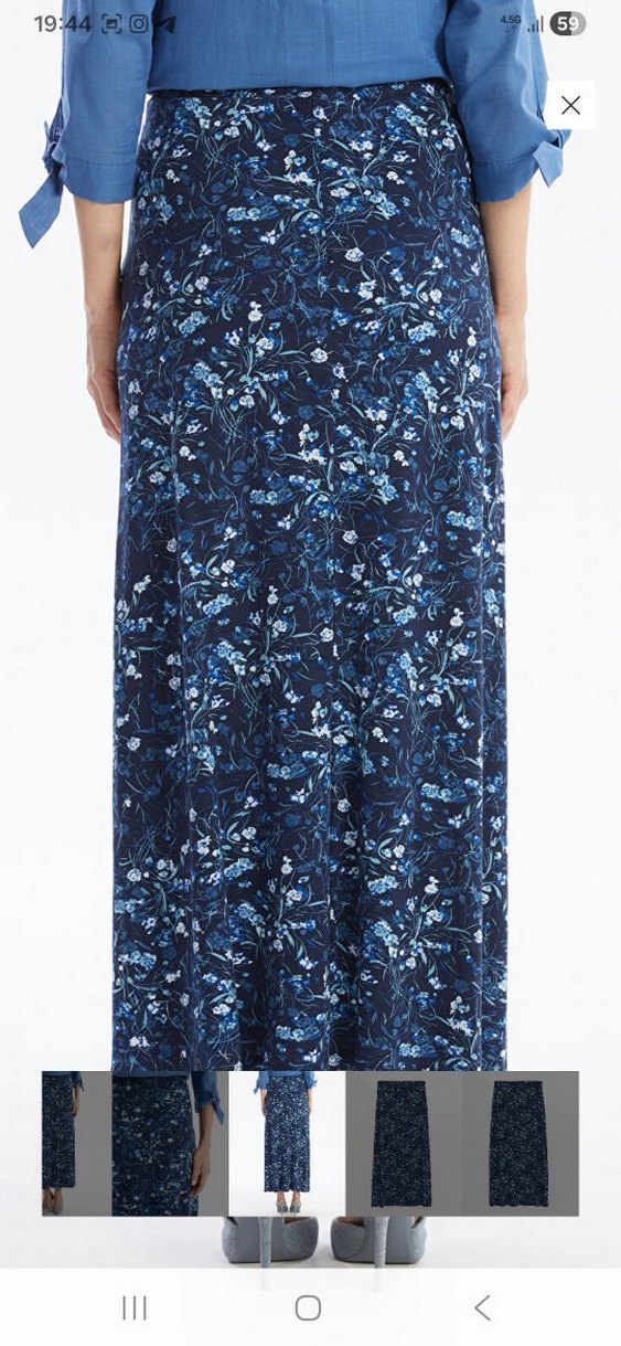 Kadın Lacivert Uzun Bağlama Desenli  Etek - Görsel 2