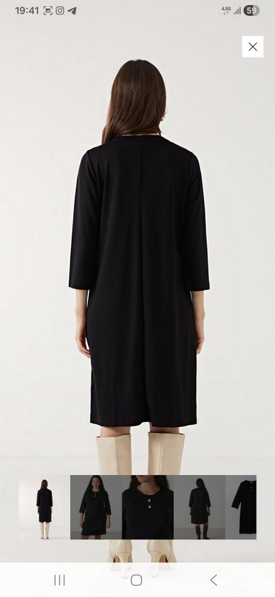 Düğmeli Siyah Midi Kadın Elbise - Görsel 2