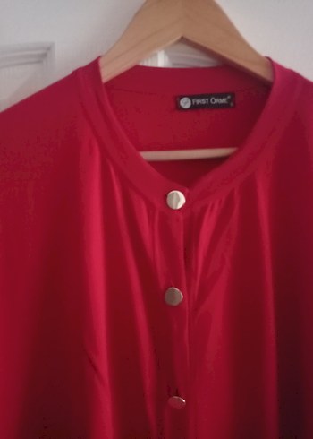 Uzun Kollu Düğmeli Kırmızı Kadın Tunik - Görsel 4