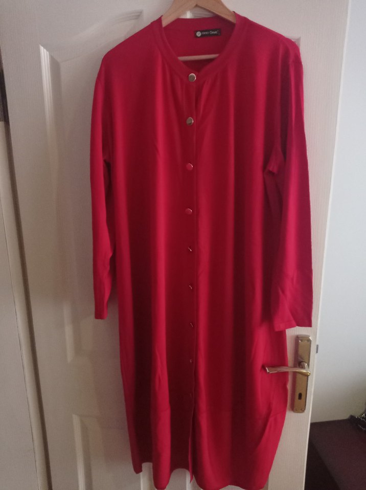 Uzun Kollu Düğmeli Kırmızı Kadın Tunik - Görsel 3