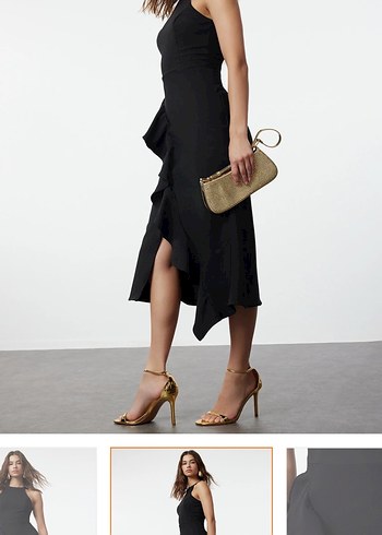 Siyah Volan Detaylı Abiye Elbise - Görsel 3