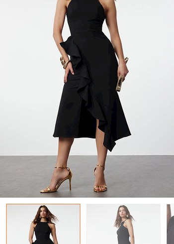 Siyah Volan Detaylı Abiye Elbise - Görsel 2