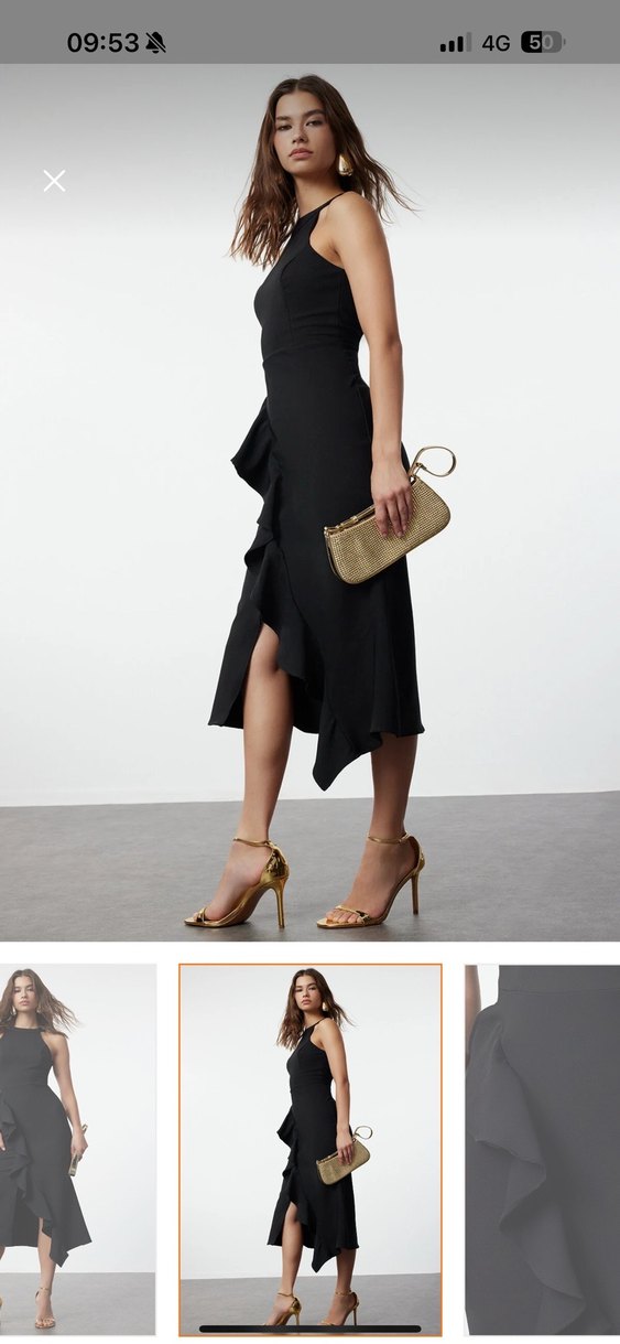 Siyah Volan Detaylı Abiye Elbise - Görsel 3