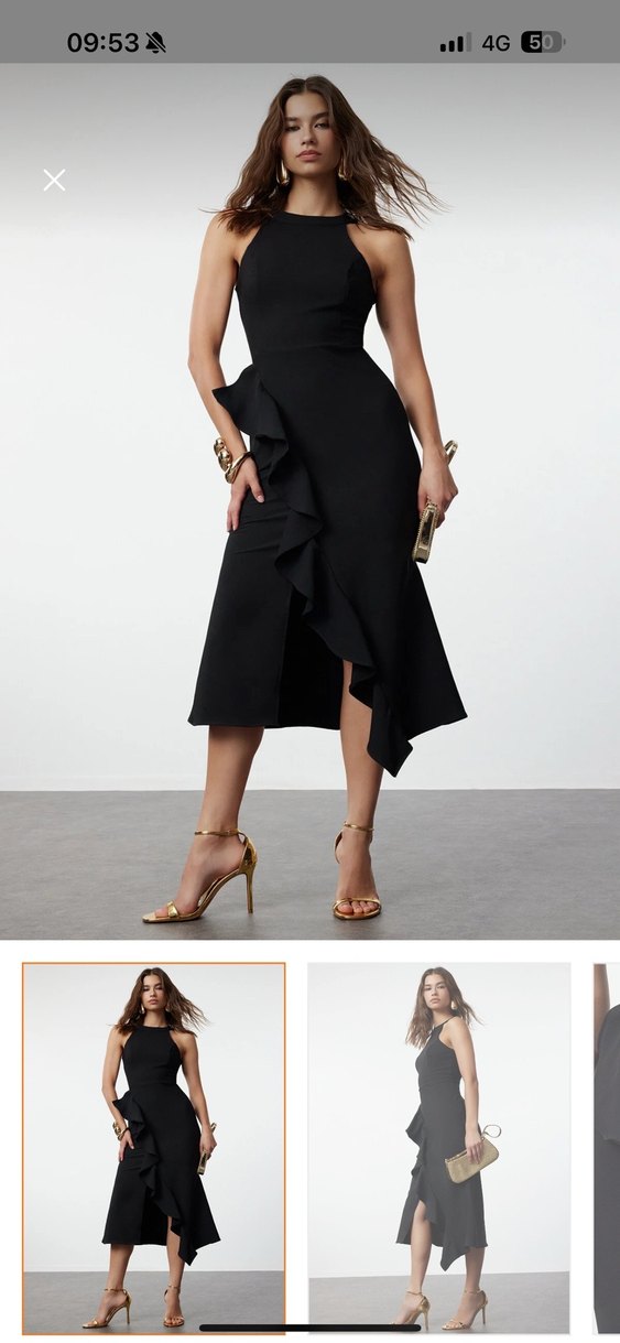 Siyah Volan Detaylı Abiye Elbise - Görsel 2