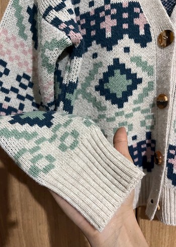 Bohem Çok Renkli V Yaka Örgü Hırka - Görsel 5