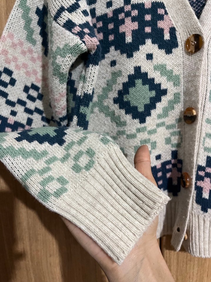 Bohem Çok Renkli V Yaka Örgü Hırka - Görsel 5