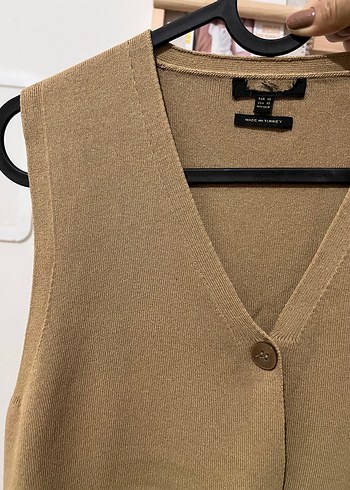 Bej Düğmeli V Yaka Kadın Süveter - Görsel 4