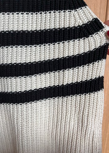 Gri Çizgili Örgü Kadın Kazak - Görsel 3