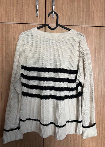 Gri Çizgili Örgü Kadın Kazak - Görsel 5