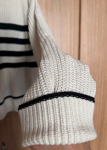 Gri Çizgili Örgü Kadın Kazak - Görsel 4