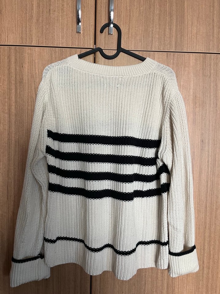 Gri Çizgili Örgü Kadın Kazak - Görsel 5