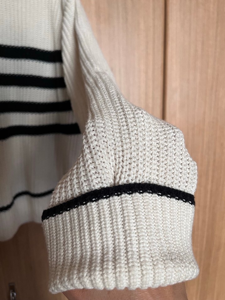 Gri Çizgili Örgü Kadın Kazak - Görsel 4