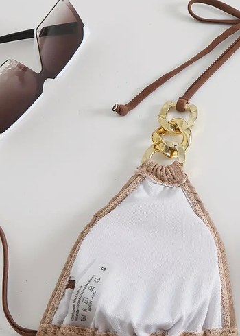 Zincir Detaylı Kahverengi Bohem Bikini - Görsel 4