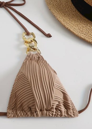 Zincir Detaylı Kahverengi Bohem Bikini - Görsel 3