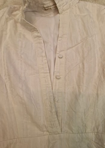 Kısa Kollu Beyaz Keten Uzun Elbise - Görsel 2