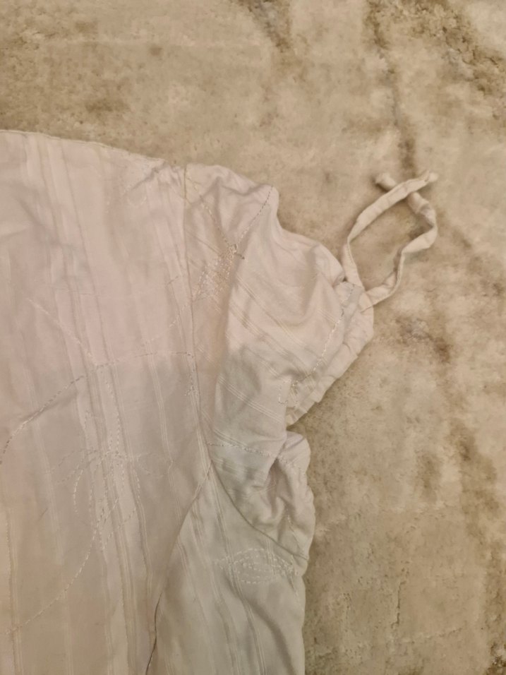 Kısa Kollu Beyaz Keten Uzun Elbise - Görsel 3