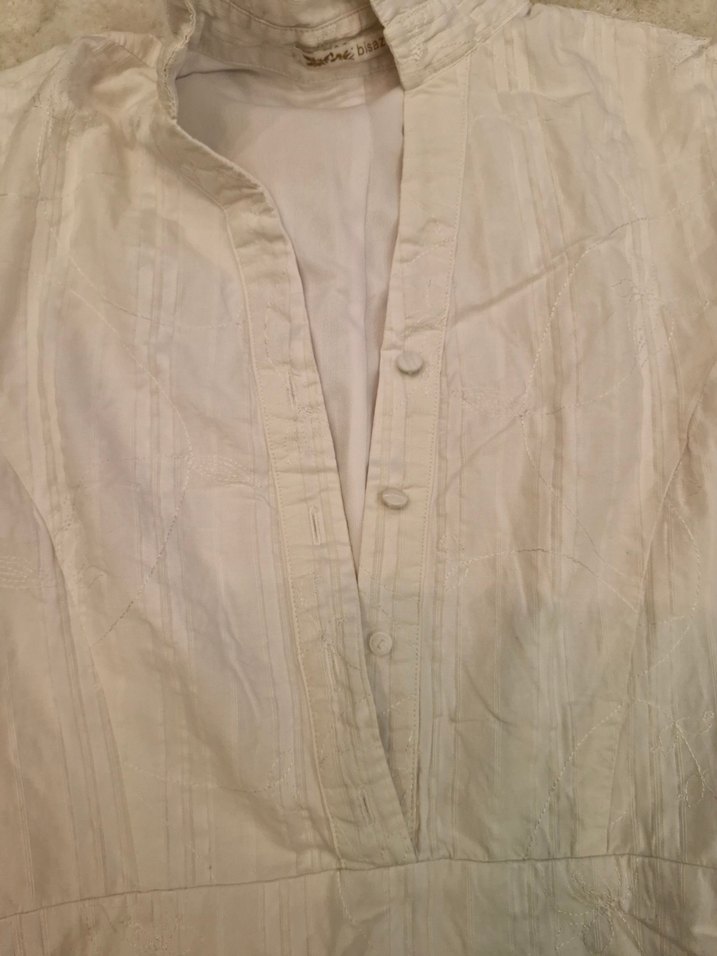 Kısa Kollu Beyaz Keten Uzun Elbise - Görsel 2