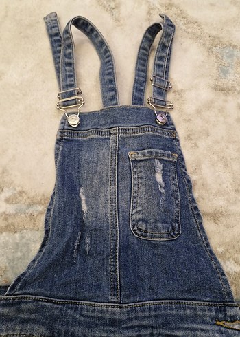 Diğer Kadın Kot Mini Salopet Siyah Bağcıklı