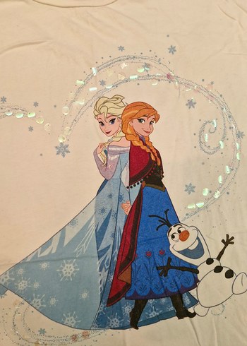 Kız Çocuk Beyaz Pamuklu Elsa Frozen Desenli Kısa Kollu Tişört - Görsel 2