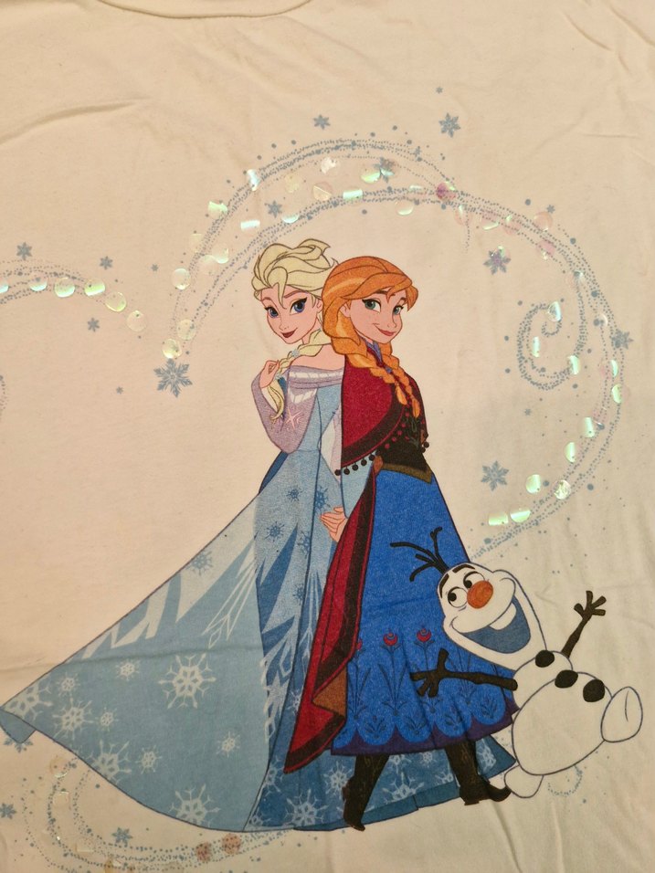 Kız Çocuk Beyaz Pamuklu Elsa Frozen Desenli Kısa Kollu Tişört - Görsel 2