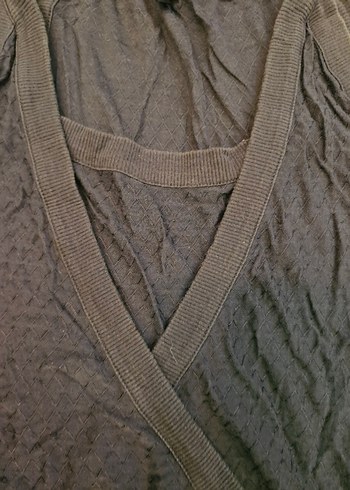 Gri Keten  V Yakalı Midi Tunik - Görsel 2