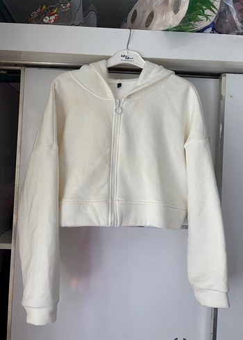 Beyaz Fermuarlı Kadın Sweatshirt