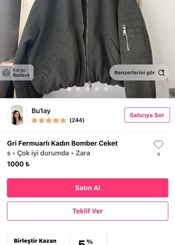 Gri Fermuarlı Kadın Bomber Ceket