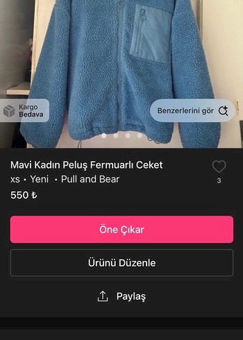 Mavi Kadın Peluş Düğmeli Ceket