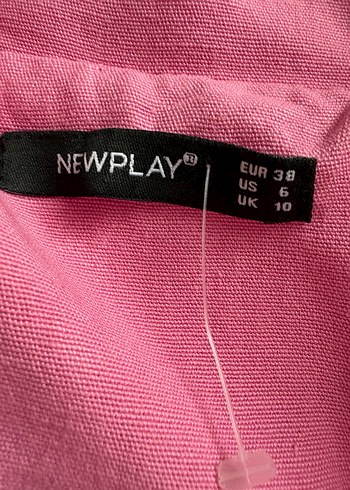 Düğmeli Pembe Keten Kadın Blazer - Görsel 3