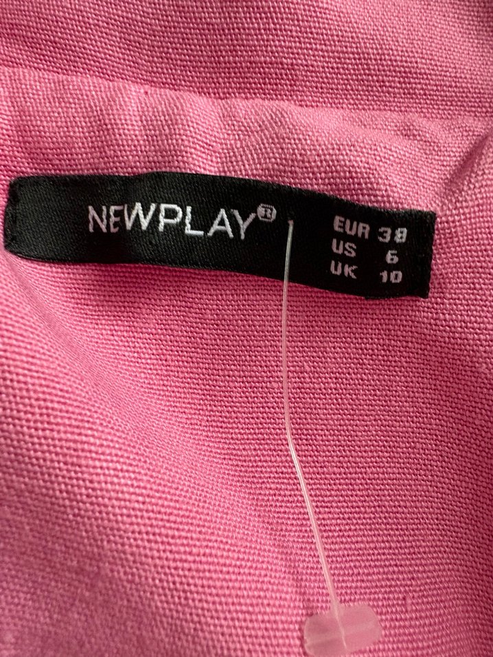 Düğmeli Pembe Keten Kadın Blazer - Görsel 3