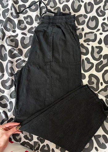 Siyah Bol Kesim Keten Kadın Pantolon - Görsel 2