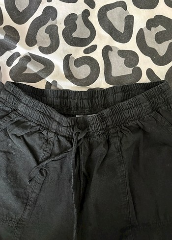 Siyah Bol Kesim Keten Kadın Pantolon - Görsel 3