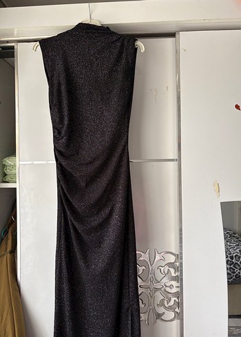 Yılan Desenli Siyah Uzun Drapeli Elbise - Görsel 2