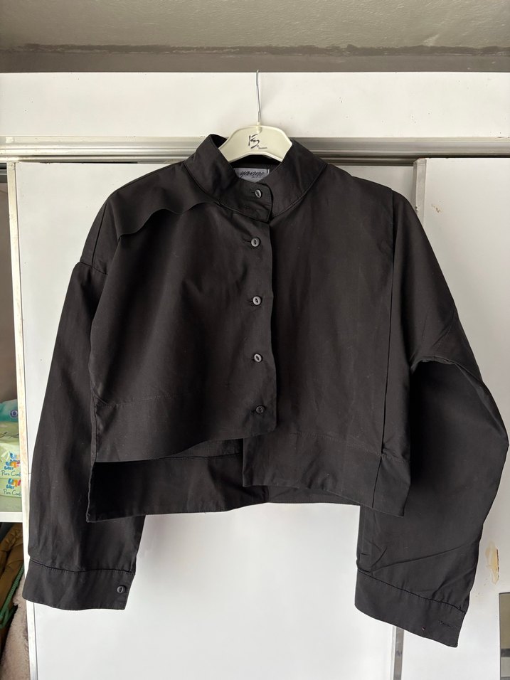 Düğmeli Siyah Keten Kadın Gömlek - Görsel 2