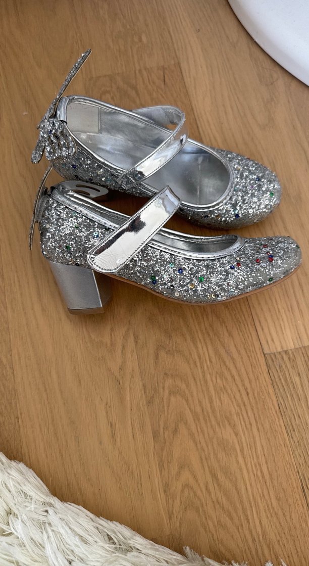 Kız Çocuk Topuklu Gri Simli Babet Ayakkabı - Görsel 5
