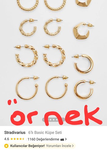 Beden Stradivarius Altın 5 Çift Halka Küpe