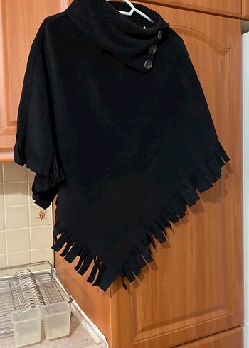 Siyah Yüksek Yakalı Kadın Panço - Görsel 3