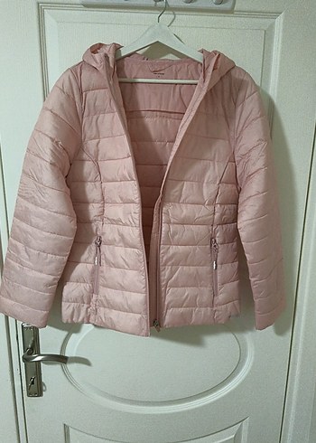 Pembe Kapüşonlu Kadın Mont - Görsel 6