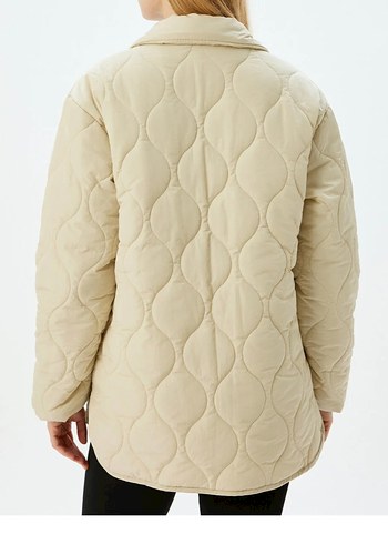 Bej ince Kadın kapitone Mont - Görsel 2