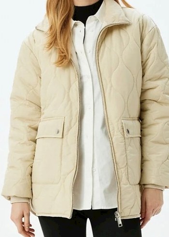 Bej ince Kadın kapitone Mont - Görsel 3