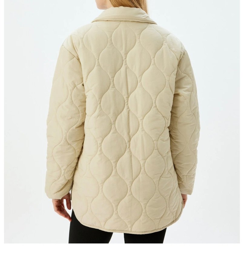 Bej ince Kadın kapitone Mont - Görsel 2