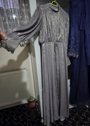 Manuka Gri Işıltılı Uzun Abiye Elbise - Görsel 9