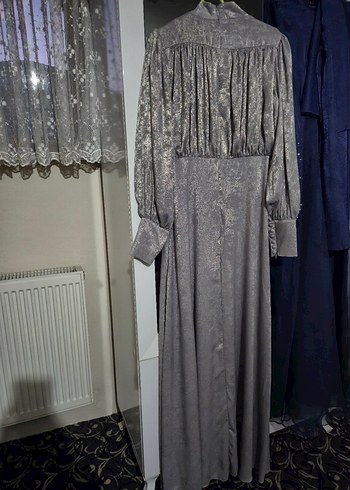 Manuka Gri Işıltılı Uzun Abiye Elbise - Görsel 7