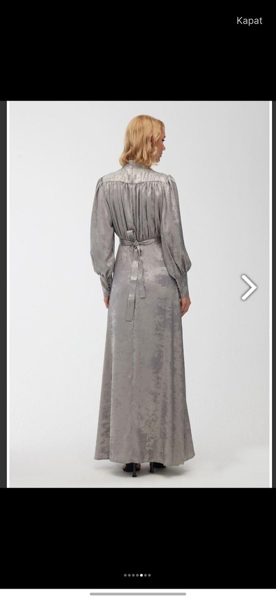 Manuka Gri Işıltılı Uzun Abiye Elbise - Görsel 5